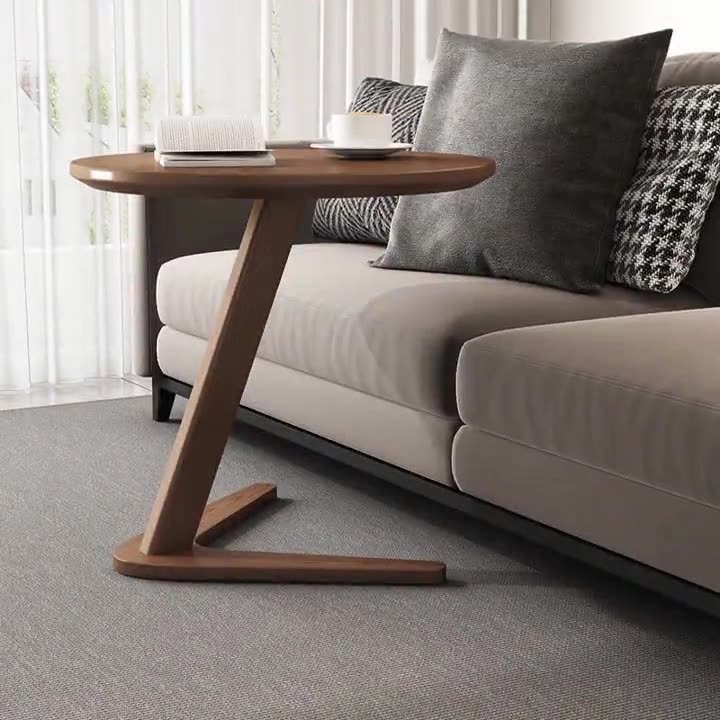 Modern Minimalist Round Rubberwood Side Table 1-Tier For Living Room