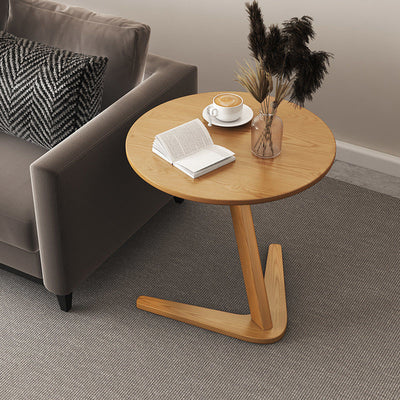 Modern Minimalist Round Rubberwood Side Table 1-Tier For Living Room