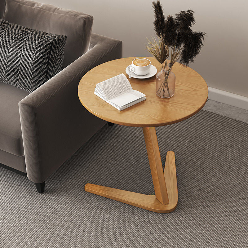 Modern Minimalist Round Rubberwood Side Table 1-Tier For Living Room