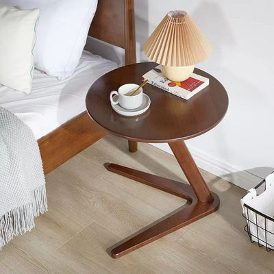 Modern Minimalist Round Rubberwood Side Table 1-Tier For Living Room