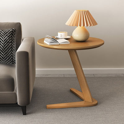 Modern Minimalist Round Rubberwood Side Table 1-Tier For Living Room