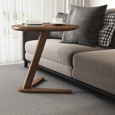 Modern Minimalist Round Rubberwood Side Table 1-Tier For Living Room