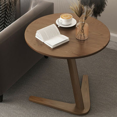 Modern Minimalist Round Rubberwood Side Table 1-Tier For Living Room