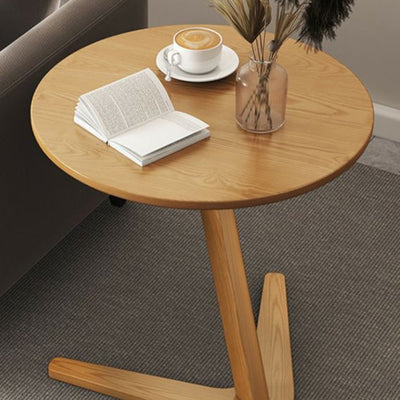Modern Minimalist Round Rubberwood Side Table 1-Tier For Living Room