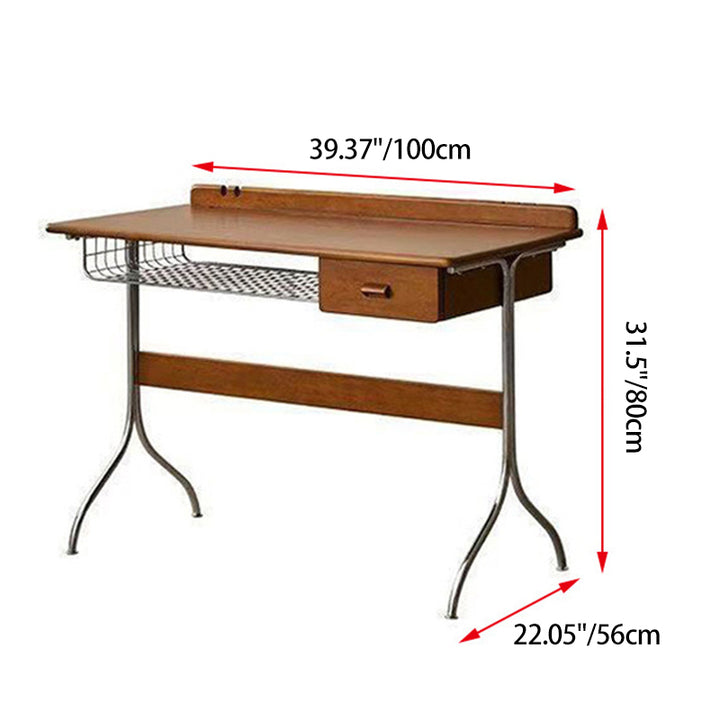 Traditionelle Vintage Rechteckige Kiefernholz Edelstahl Schreibtische mit 1 Schublade für das Home Office 