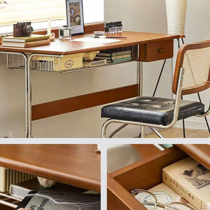 Traditionelle Vintage Rechteckige Kiefernholz Edelstahl Schreibtische mit 1 Schublade für das Home Office 