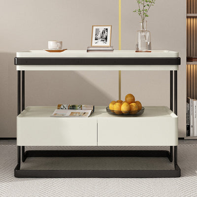 Modern Minimalist Rectangular Glass Carbon Steel Side Table 2-Drawer For Living Room