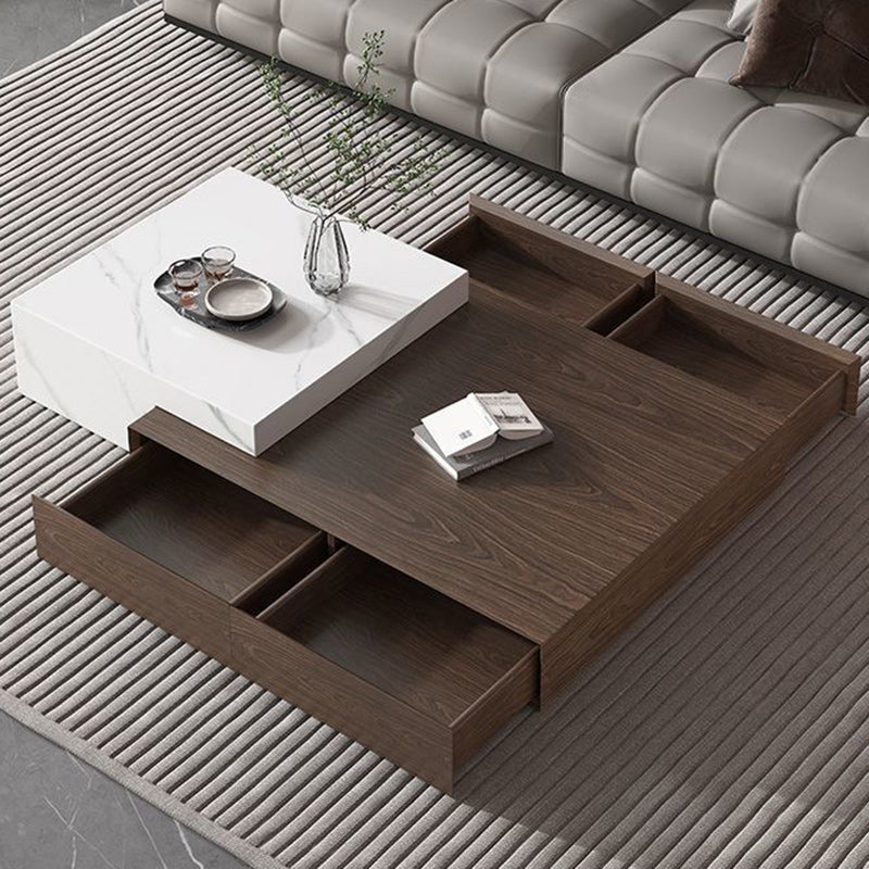Modern Minimalist Rectangle Sintered Stone Solid Wood Multi-layer Board Coffee Table 4-Drawer For Living Room
