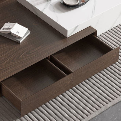 Modern Minimalist Rectangle Sintered Stone Solid Wood Multi-layer Board Coffee Table 4-Drawer For Living Room