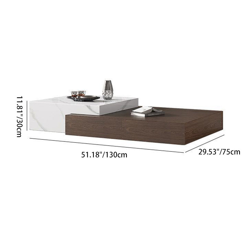 Modern Minimalist Rectangle Sintered Stone Solid Wood Multi-layer Board Coffee Table 4-Drawer For Living Room