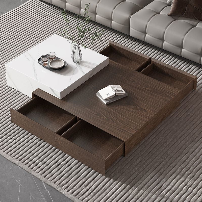 Modern Minimalist Rectangle Sintered Stone Solid Wood Multi-layer Board Coffee Table 4-Drawer For Living Room