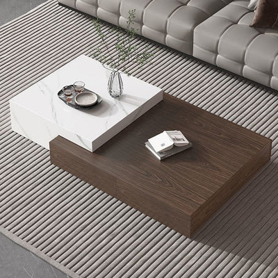 Modern Minimalist Rectangle Sintered Stone Solid Wood Multi-layer Board Coffee Table 4-Drawer For Living Room
