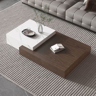 Modern Minimalist Rectangle Sintered Stone Solid Wood Multi-layer Board Coffee Table 4-Drawer For Living Room