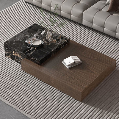 Modern Minimalist Rectangle Sintered Stone Solid Wood Multi-layer Board Coffee Table 4-Drawer For Living Room