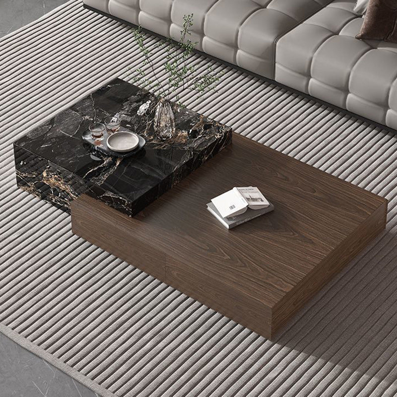 Modern Minimalist Rectangle Sintered Stone Solid Wood Multi-layer Board Coffee Table 4-Drawer For Living Room