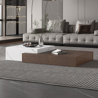 Modern Minimalist Rectangle Sintered Stone Solid Wood Multi-layer Board Coffee Table 4-Drawer For Living Room