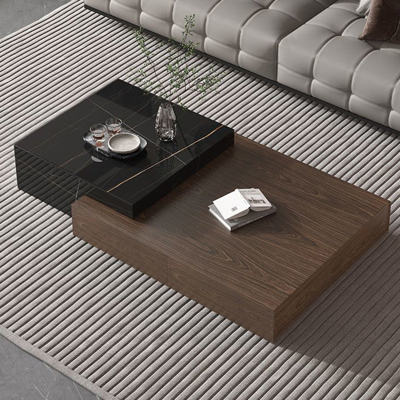 Modern Minimalist Rectangle Sintered Stone Solid Wood Multi-layer Board Coffee Table 4-Drawer For Living Room