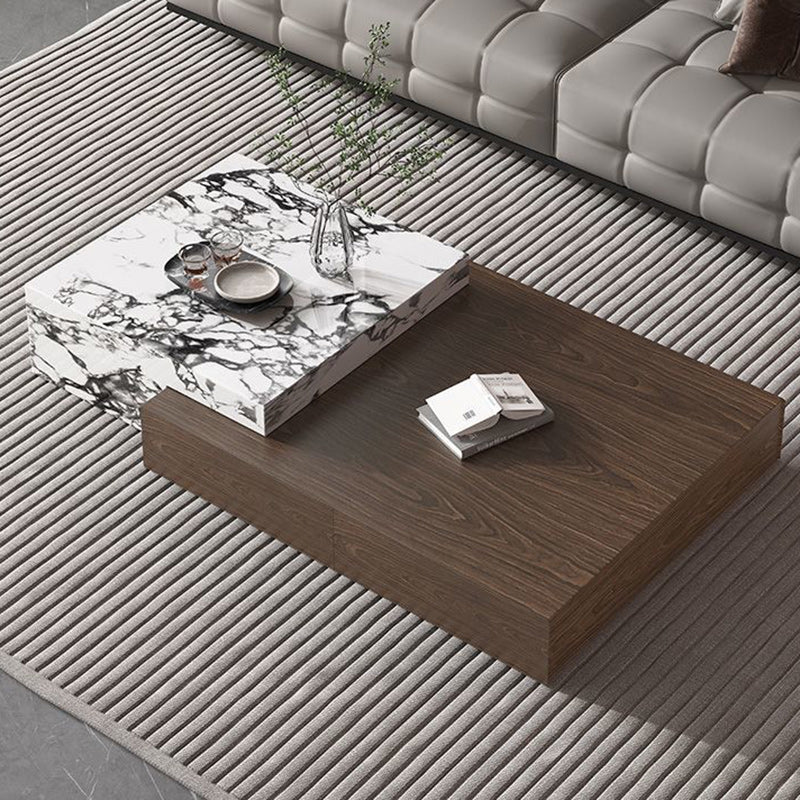 Modern Minimalist Rectangle Sintered Stone Solid Wood Multi-layer Board Coffee Table 4-Drawer For Living Room