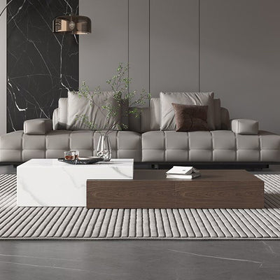 Modern Minimalist Rectangle Sintered Stone Solid Wood Multi-layer Board Coffee Table 4-Drawer For Living Room