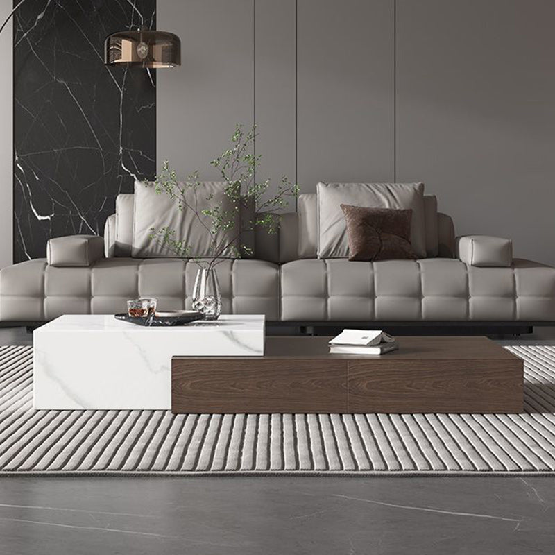 Modern Minimalist Rectangle Sintered Stone Solid Wood Multi-layer Board Coffee Table 4-Drawer For Living Room