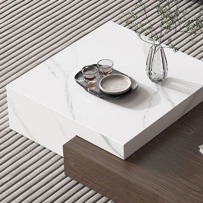 Modern Minimalist Rectangle Sintered Stone Solid Wood Multi-layer Board Coffee Table 4-Drawer For Living Room