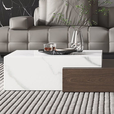 Modern Minimalist Rectangle Sintered Stone Solid Wood Multi-layer Board Coffee Table 4-Drawer For Living Room