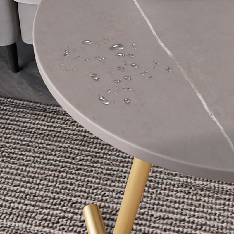 Modern Minimalist Round Sintered Stone Iron Side Table 1-Tier For Living Room