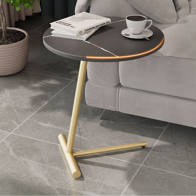 Modern Minimalist Round Sintered Stone Iron Side Table 1-Tier For Living Room