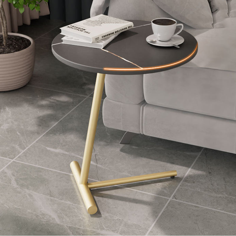 Modern Minimalist Round Sintered Stone Iron Side Table 1-Tier For Living Room