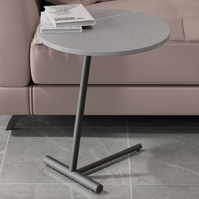 Modern Minimalist Round Sintered Stone Iron Side Table 1-Tier For Living Room
