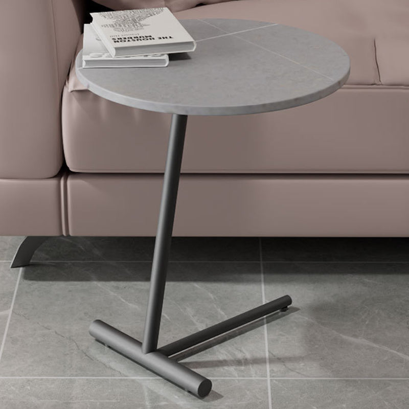 Modern Minimalist Round Sintered Stone Iron Side Table 1-Tier For Living Room