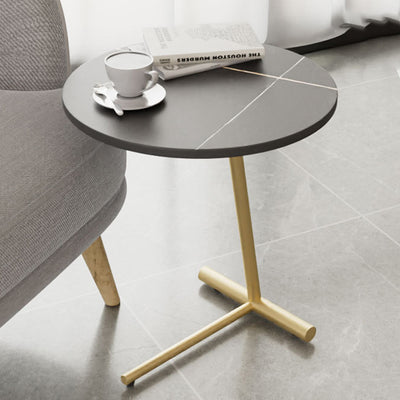 Modern Minimalist Round Sintered Stone Iron Side Table 1-Tier For Living Room
