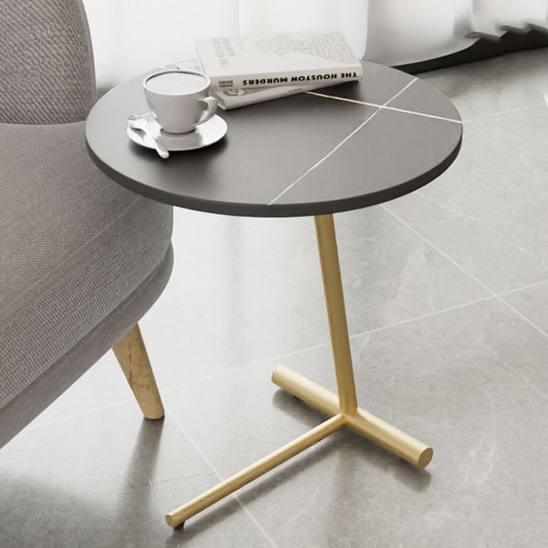Modern Minimalist Round Sintered Stone Iron Side Table 1-Tier For Living Room
