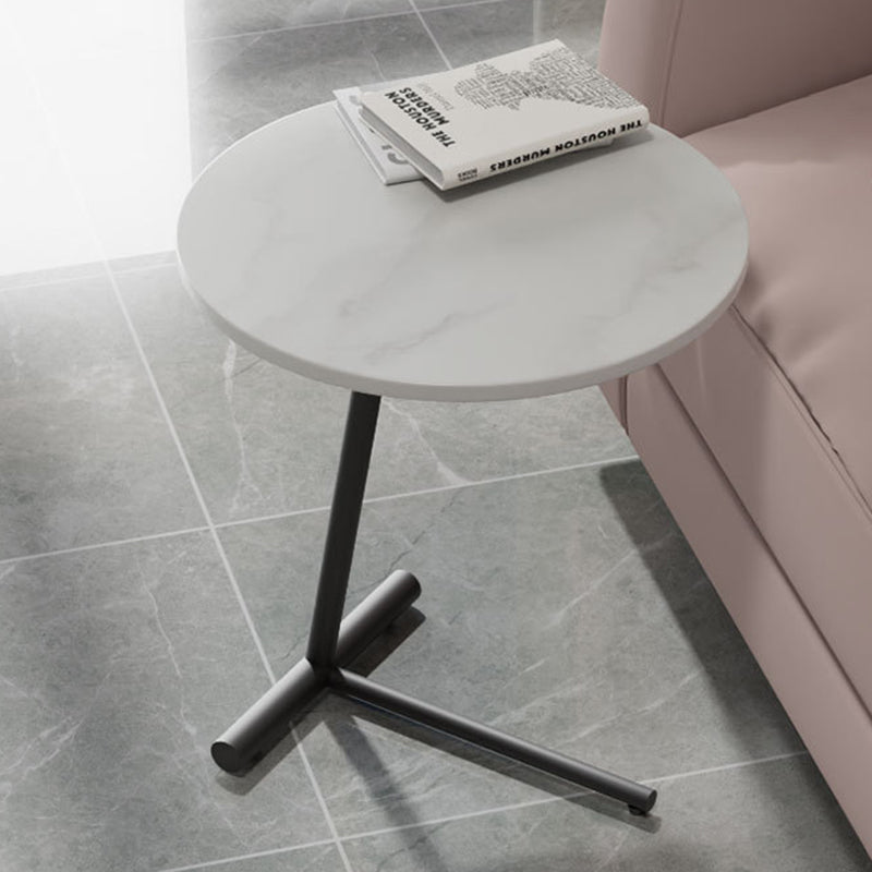 Modern Minimalist Round Sintered Stone Iron Side Table 1-Tier For Living Room