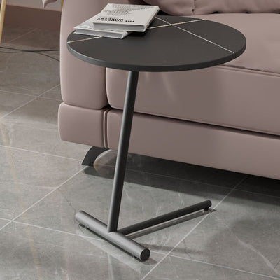 Modern Minimalist Round Sintered Stone Iron Side Table 1-Tier For Living Room