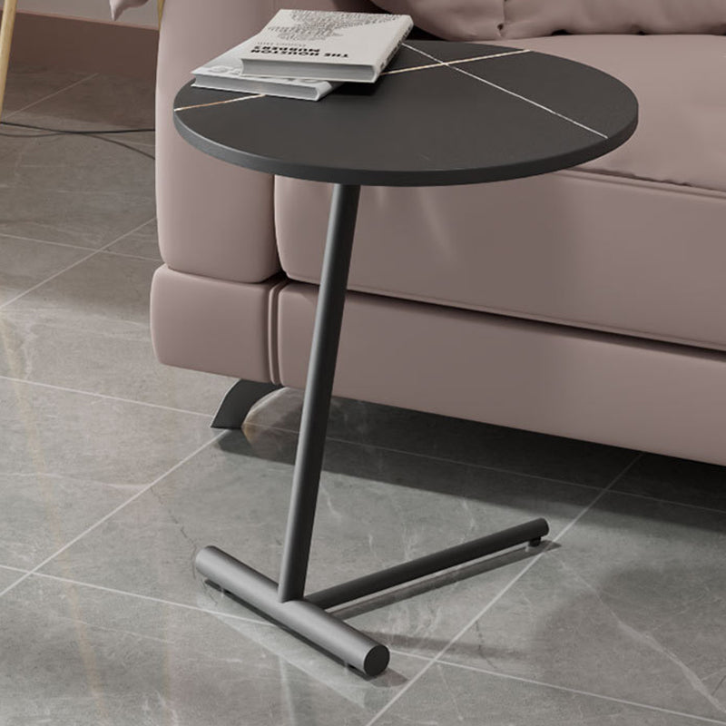 Modern Minimalist Round Sintered Stone Iron Side Table 1-Tier For Living Room