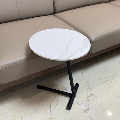Modern Minimalist Round Sintered Stone Iron Side Table 1-Tier For Living Room