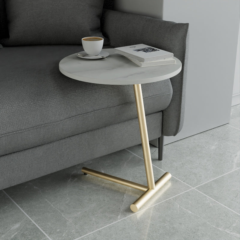 Modern Minimalist Round Sintered Stone Iron Side Table 1-Tier For Living Room