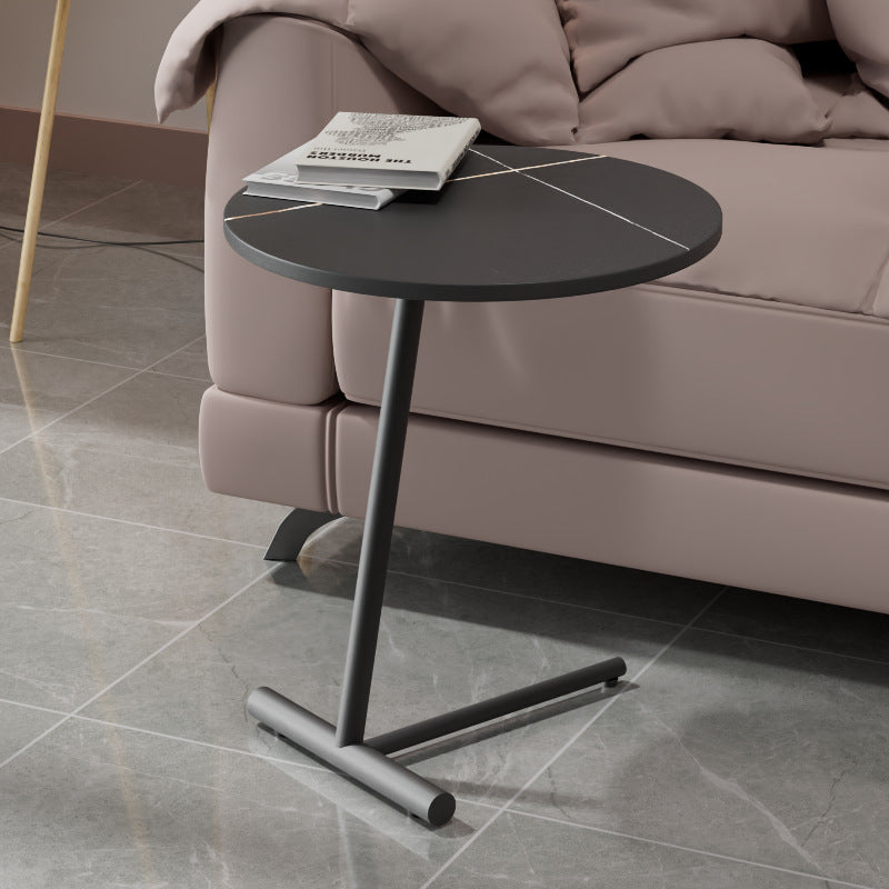 Modern Minimalist Round Sintered Stone Iron Side Table 1-Tier For Living Room