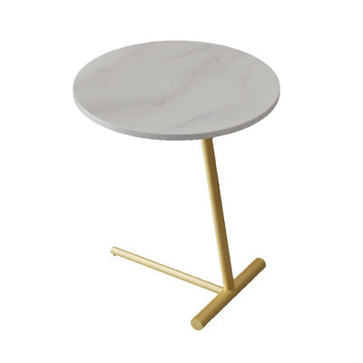 Modern Minimalist Round Sintered Stone Iron Side Table 1-Tier For Living Room