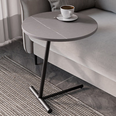 Modern Minimalist Round Sintered Stone Iron Side Table 1-Tier For Living Room