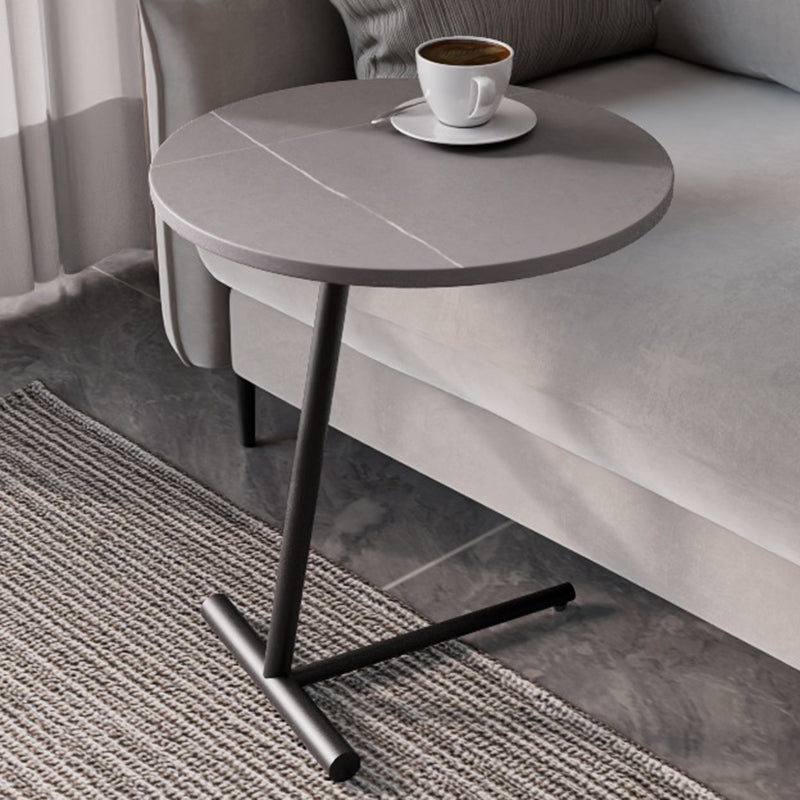 Modern Minimalist Round Sintered Stone Iron Side Table 1-Tier For Living Room