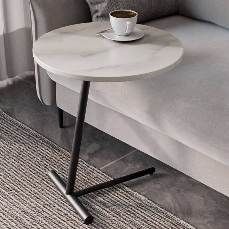 Modern Minimalist Round Sintered Stone Iron Side Table 1-Tier For Living Room