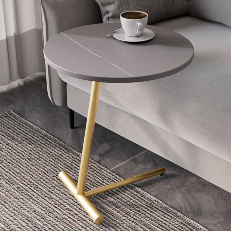 Modern Minimalist Round Sintered Stone Iron Side Table 1-Tier For Living Room