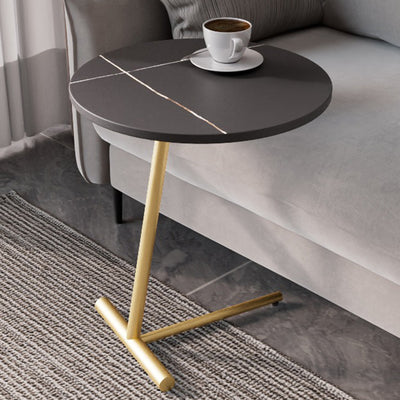 Modern Minimalist Round Sintered Stone Iron Side Table 1-Tier For Living Room