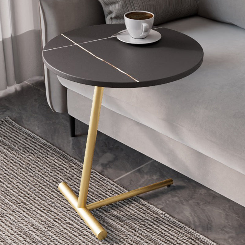 Modern Minimalist Round Sintered Stone Iron Side Table 1-Tier For Living Room