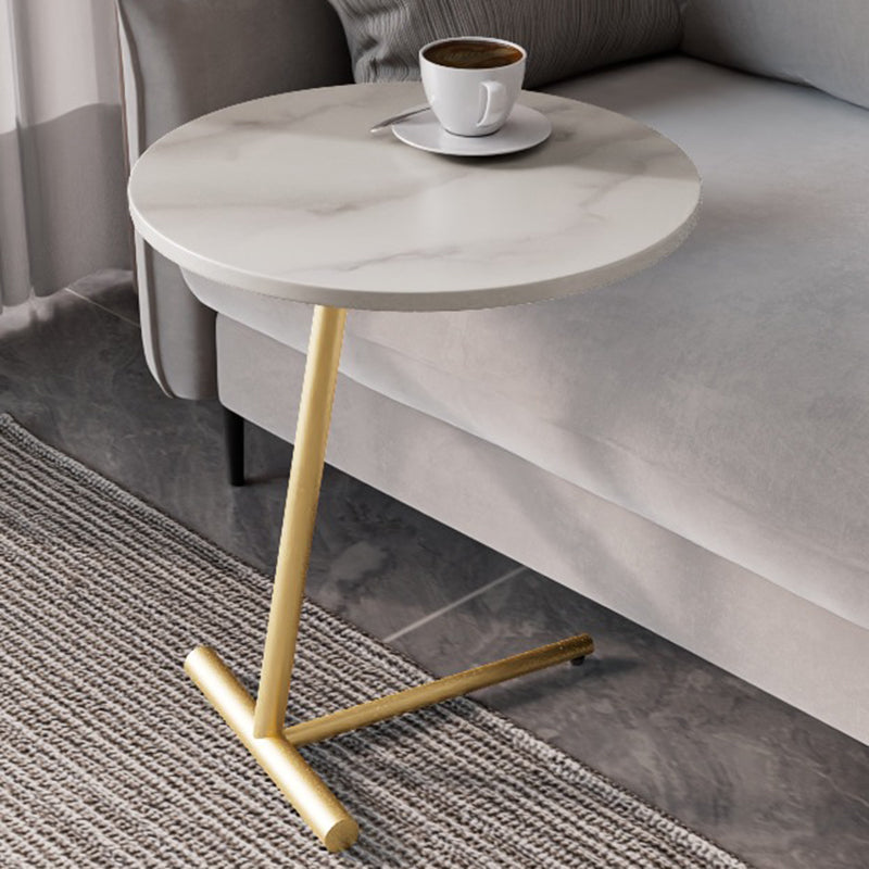 Modern Minimalist Round Sintered Stone Iron Side Table 1-Tier For Living Room