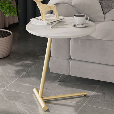 Modern Minimalist Round Sintered Stone Iron Side Table 1-Tier For Living Room