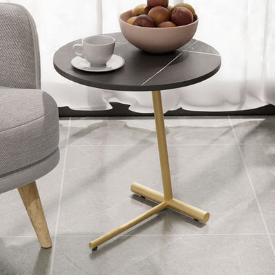 Modern Minimalist Round Sintered Stone Iron Side Table 1-Tier For Living Room
