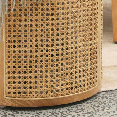 Modern Minimalist Round Solid Wood Multi-layer Board Rattan Weaving Storage End Table 1-Tier For Living Room